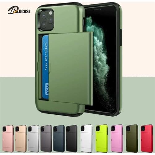 Armor Slide Card Case For iPhone 12 Mini 11 12 Pro Max XS Max XR X Card Slot Holder Cover For iPhone 8 7 6S Plus SE 2 2020 5 5S