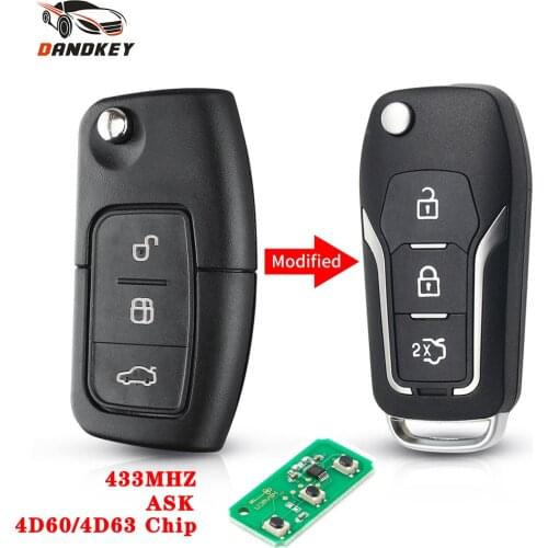 Dandkey Flip Remote Car Key For Ford Fusion Focus Mondeo Fiesta Galaxy Fob HU101 Blade Modified 3 Buttons 433Mhz With Chip