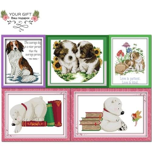 Joy Sunday D109(1)D109(2)D144D155D236 Home Decor Lovely Small Handsome Kiss Everlasting Love Dog Animal Cross Stitch Kits