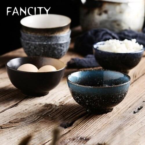 FANCITY Rice Bowl Japanese Ceramic Rice Bowl Household Bowl Single Creative Eating Small Bowl Japanese Retro Bowl Commercial