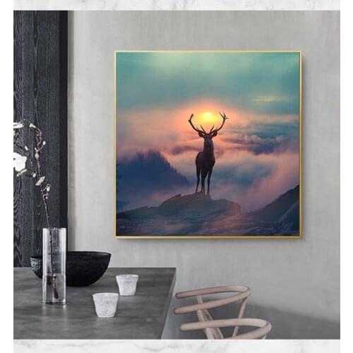 Forest Elf Deer Canvas Paintings Animal Landscape Posters and Prints Cuadros Wall Art Pictures for Living Room Home Decoration