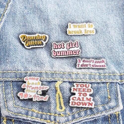 Creative Square Geometry Shape Enamel Pins English Typesetting Slogan Brooch BackPack Collar Lapel Pin Badge Girl Jewelry Gift