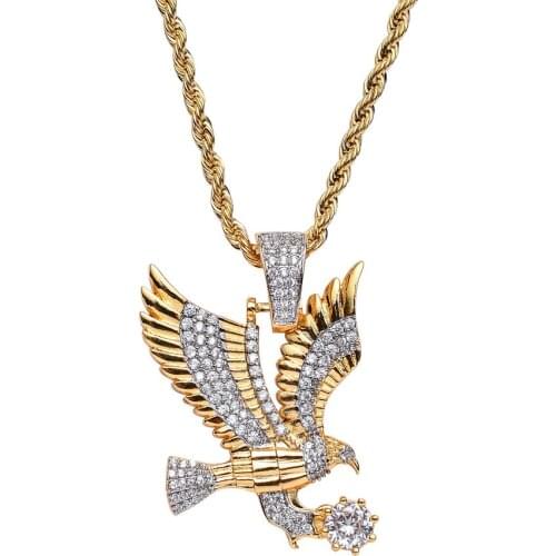 Popular Hip Hop 925 Mosaic Zircon Eagle Pendant Trendy Chain Necklace Fashion Charm Personality Jewelry Accessories