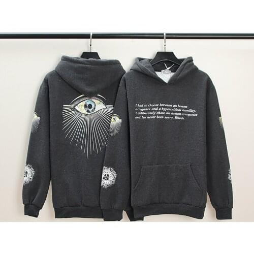 21AW Hand-painted Eye of Prophecy Printed Washed Distressed Retro Black Sweater Loose Hoodie Men Urban High Street