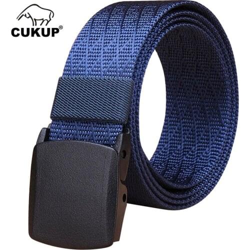CUKUP Unisex Quality Design Outdoor Fashion Striped Nylon Waist Belts Buckle Female Accessories Belt Men 3.8cm Width CBCK095