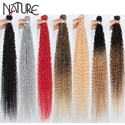 Nature Hair Synthetic Kinky Curly Ponytail Hair Bundles 34 Inch 100g Long Synthetic Hair Weave Ombre Brown Blonde Hair Extension