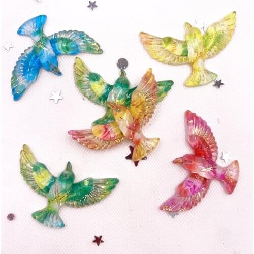 New 10pcs Resin Shiny Colorful Bird Flatback Rhinestone Scrapbook 1 Hole Wedding Applique DIY Ornaments Crafts SL16