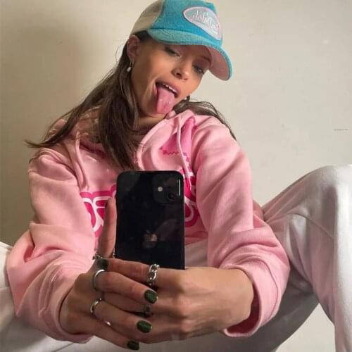 2021 New Harajuku Retro Top Pink zip up hoodie Loose Streetwear Pullover women sweatshirts grunge Y2K kawaii Plus Size hoodies