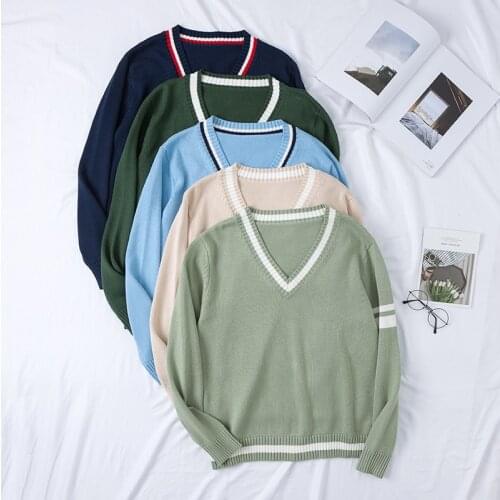 New JK Uniform Cotton Padded V-neck Sweater Winter Student Color Matching Sweater Couples 5-Color japanese school uniform