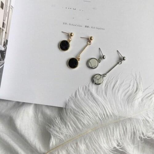 New Fashion Jewelry Earrings Vintage Wedding Earrings Marble Asymmetric Earrings Black / White Female Elegant Long Earrings