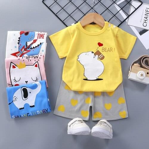 New Childrens Clothing Set Summer Baby Boys Girls Short Sleeve T-shirt + Shorts 2pcs/set Cotton Kids Pajamas Suit