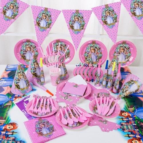 Sofia Princess Party Disposable Tableware Girl Birthday Event Decor Paper Cup Plate Ballons Baby Shower Disney Princess Supplies