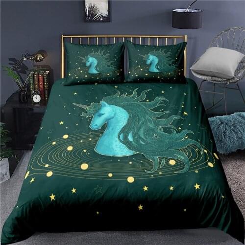 Bedding Unicorn Bedding Set for Kids Cartoon Duvet Cover With Pillowcases Girls Purple Bed Set Floral Home Textiles Kids Gifts
