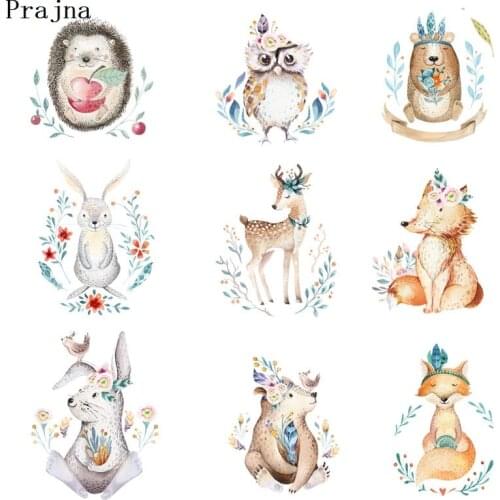 Prajna Animal Print Transfer Cute Rabbit Deer Iron On Patches For Clothing Hedgehog Owl Transfers Heat Thermal Transfer Hot Sale