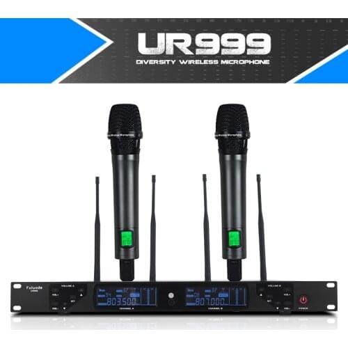 Professional wireless microphone handheld collar clip head-wearing Dual Channel UHF 4-antenna ultra-long receiving distance