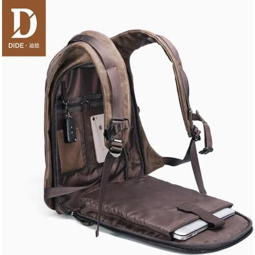 DIDE 2021 Mens Backpack USB Charge 15.6 Laptop Black Back packs Leather Travel Backpack Bag Male Waterproof Vintage Schoolbag
