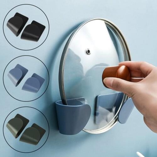 Self Adhesive Pot Lid Holder Punch-Free Wall Mounted Pan Cover Storage Rack Holder Cooking Utensil Tool Organizer Kitchen Tools