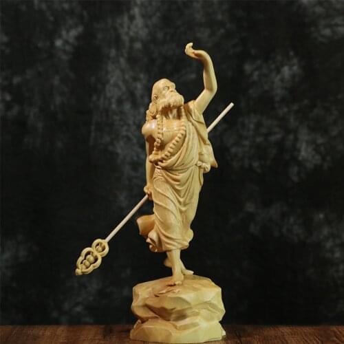 Boxwood 20cm Dharma Wood Carving Zen Buddha Statue Master Feng Shui Sculpture Home Decor