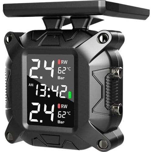 Motorcycle TPMS Solar Power Tire Pressure Monitoring System Tire Pressure Temperature Monitoring Alarm System LCD Display