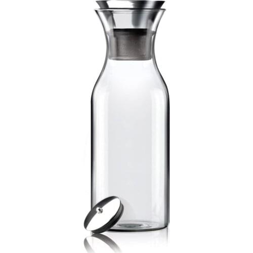 35 Oz Glass Carafe with Stainless Steel Silicone Flip-Top Flow Lid - Glass Water Pitcher Fridge Ice Tea Maker