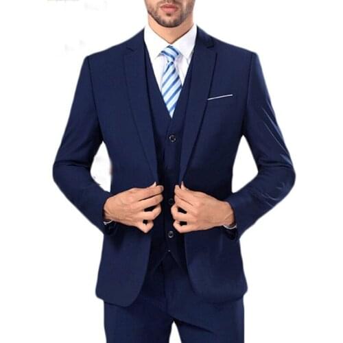 Navy Blue Men Suits for Wedding Groom Tuxedo 3 Piece Jacket+Pants+Vest Slim Fit Bunsiness Man Blazer Prom Suit Terno Masculino