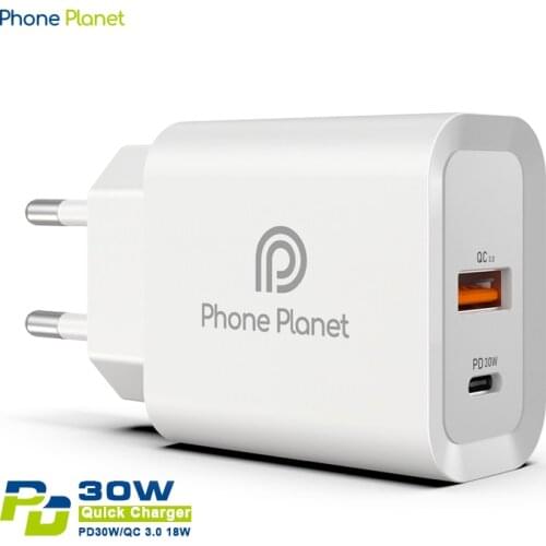 Phone Planet EU Plug USB Quick Charger PD 30W QC 3.0 Mobile Phone Fast Wall Chargers For iPhone 11 12 Samsung Xiaomi Huawei Pro