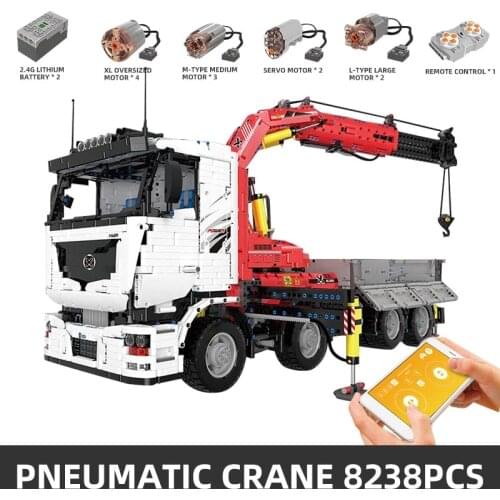 In Stock Mould King 19002 Pneumatic App Motorized Crane Truck High-Tech Car MOC-8800 Building Blocks Kids Christmas Gift Toys