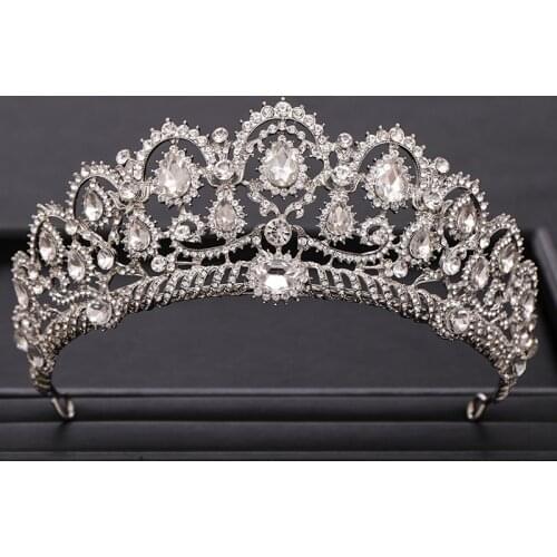 Vintage Wedding Tiara Queen Crown Rhinestone Crystal Silver color Bridal Tiara Headpiece Dress Jewelry Wedding Hair Accessories