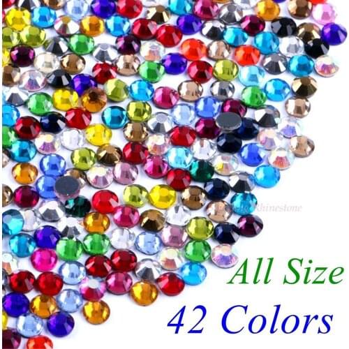 42 Colors Choice! SS6 SS10 SS16 SS20 SS30 Mixed Size DMC Quality Glass Crystals Hotfix Rhinestone Iron-on Rhinestones Diamond