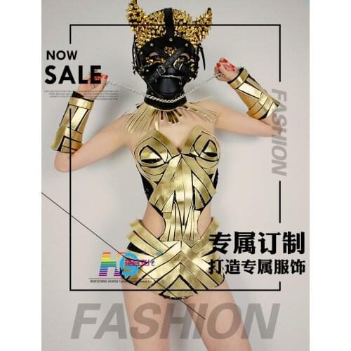 Technology Series Gold Space Women Warrior Golden Bar Dance Team GOGO Stage Performance Halloween Custom Performance Costume