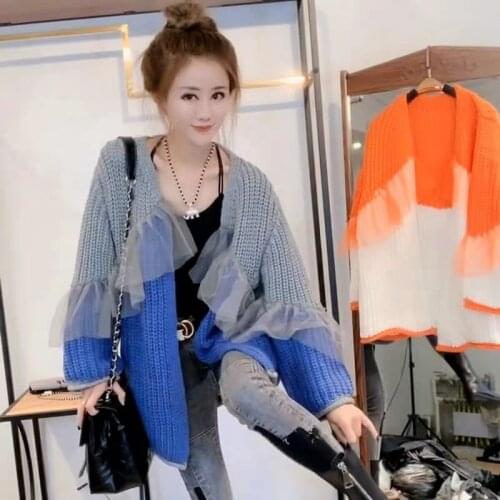 2020 Autumn Winter Fashion Korean Style Women Casual Sweater and Cardigans Long Sleeve V Neck Button Up Oversized Jacket T03