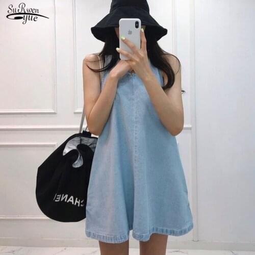 2021 Solid Denim O-Neck Sleeveless Dress for Women New Cool Summer Women Dress Casual Simple Loose Short Dress Vestido 14484