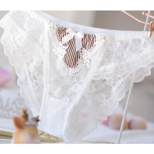 Women 's Underwear Triangle Panties Girls Lovely Bow Cotton Crotch Comfortable and Breathable Low Waist Lace Nylon Briefs 225