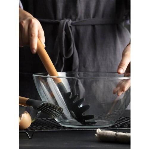 1Pcs Silicone Cooking Utensils kitchen Accessories Set Tool Ladle Egg Beaters Shovel Cooking Non-stick Wooden Handle Spatula