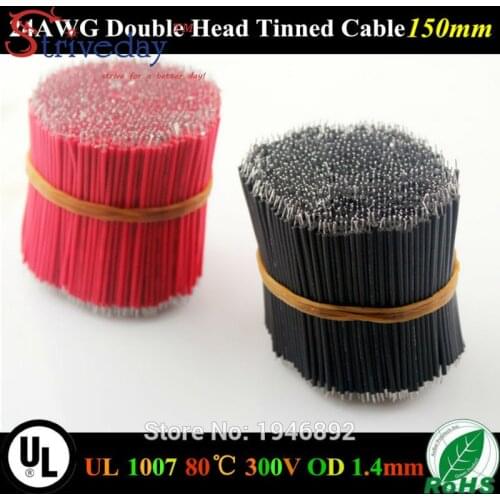 100pcs/lot 24AWG-150mm Flexible Stranded Red & Black UL 1007 Double Head Tinned Cable Diameter 1.4mm Electronic Wire To DIY