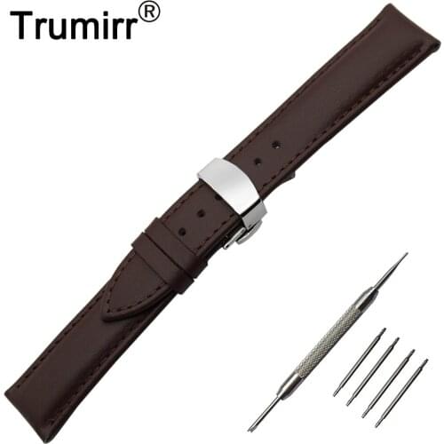 22mm Genuine Leather Watch Band for Asus ZenWatch 1 2 Men WI500Q WI501Q Butterfly Buckle Strap Wrist Belt Bracelet Black Brown