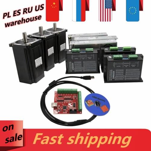3 kit NEMA 34 CNC Stepper motor 86x118mm 8.5N.m +DM860H driver + power supply +mach3 card for CNC Engraving milling machine