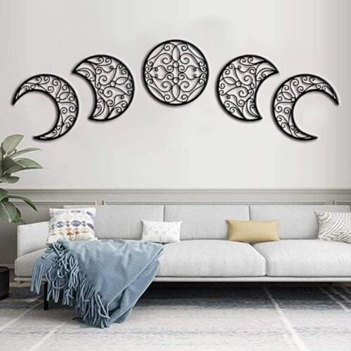 5 Pieces Natural Art Wall Decor Moon Phase Wall Decorative Moonphase Bohemian Wall Decoration for Home Living Room Bedroom