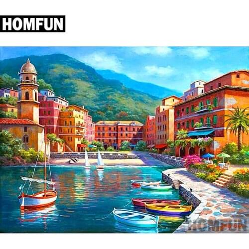 HOMFUN Full Square/Round Drill 5D DIY Diamond Painting "Town scenery" Embroidery Cross Stitch 5D Home Decor Gift A06559