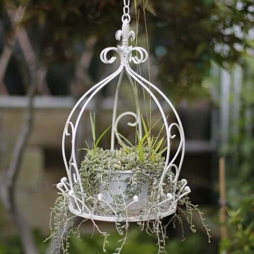 Iron Hanging Basket Chain Hook Flowerpot White Swing Potted Flowers Green Plant Placement Balcony Courtyard Decoration