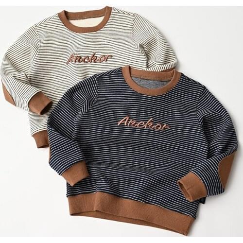 Childrens Clothing 2021 Autumn New Baby Boys Long Sleeve Sweatshirt T-shirt Tops Boys Girls Kids Cotton Striped Letter T-shirt
