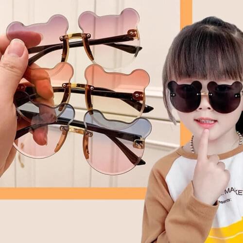 2021 Kids Cute Cartoon Bear Shape Flower Round Sunglasses Boy Girls Children Vintage UV400 Colors Rimless Polarized Sun Glasses