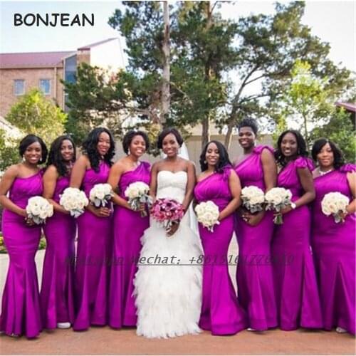 Fuchacia Bridesmaid Dresses 2021 Mermaid One Shoulder Elastic Satin African Bridesmaid Dress Plus Size for Women Wedding