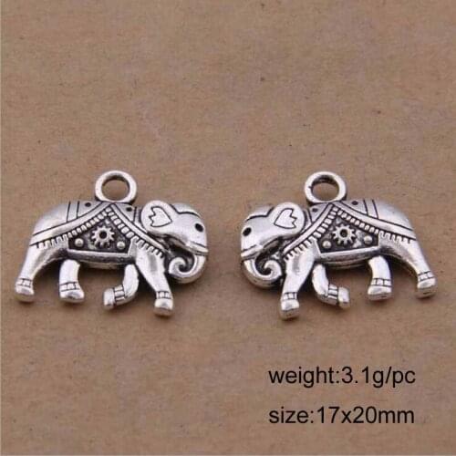 Hot 17*20mm 20pcs Zinc Alloy Elephant Charms Antique Silver Plated Charms Pendants Vintage Jewelry Findings Accessories