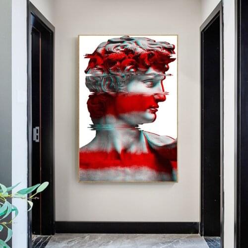 Red Vaporwave Sculpture Of David Canvas Art Posters Graffiti Art Canvas Paintings on the Wall Street Art Picture Home Decor