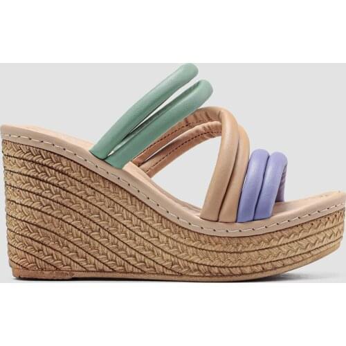 Limoya Women Joy Lilac Straw Looking Sole Wedges Slippers 'Turkish' Quality 2021 Fashion Design Season Comfort Fast Shippin