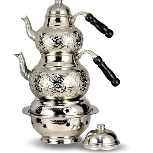 Morya Copper Turkish Tea Pots Set 1teapot Warmer Coffee Teaware Kettle Infuser Vintage Kitchen Decor Handmade 2.5L