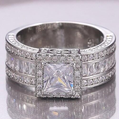 Milangirl Classic Ladies Womens Ring Silver Color Crystal Rhinestone Zircon Female Metal Ring for Wedding Engagement Jewelry