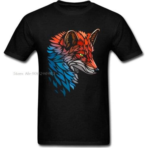 Tribal Fox Red Blue Tshirt Classic T Shirt Mens T-shirts Fashion Crew Neck Clothes Pure Cotton Tees Printed Tops