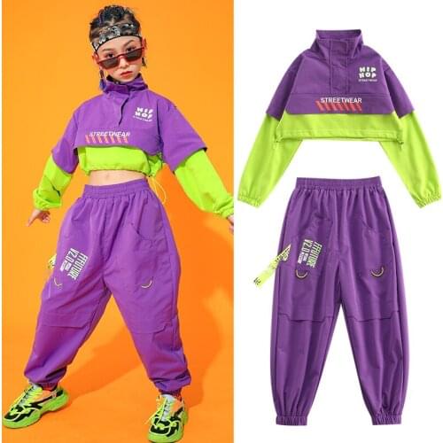 Girls Hip Hop Dancing Clothes For Kids Sweatshirt Loose Hiphop Pants Modern Dance Costumes Jazz Street Dance Rave Clothes DN6903
